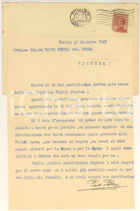 Manoscritto, lettera originale 1925 TORINO Lettera Paolo PATTONI per invito a un matrimonio 1