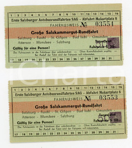 Oggetto da collezione cartaceo 1950 ca SALZBURG  SAG Grosse salzkammergut  rundfahrt   Lot of 2 tickets 9x5 1