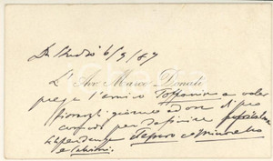 Autografo originale 1887 PADOVA Avv. Mario DONATI  Biglietto da visita  Autografo 1