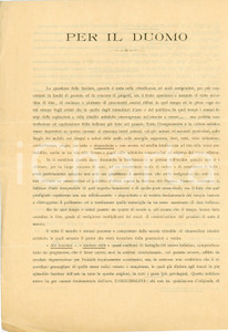 Documento originale, autentico 1900 MILANO Appello di Vittore GRUBICY DE DRAGON a Giovanni GRACHI per il Duomo 1