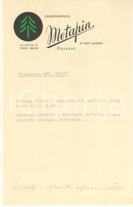 Manoscritto, lettera originale 1960 ca VIGEVANO PV Calzaturificio METAPIN di Pino GIARDINI  Lettera 1