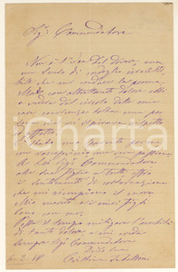 Autografo originale 1888 BOLOGNA Lettera scrittrice Cristina TABELLINI per condoglianze  Autografo 1