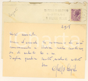 Autografo originale 1958 BOLZANO Giuseppe LUGATO  Biglietto per appuntamento  Autografo 1