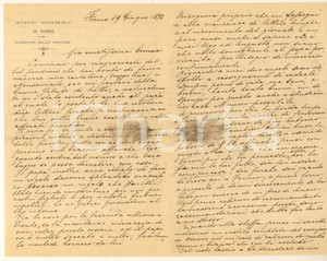 Autografo originale 1892 FERMO Istituto Industriale  Ing. Teseo RAINALDI alla moglie AUTOGRAFO 1