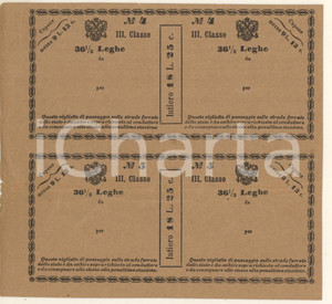 Oggetto da collezione cartaceo 1840 ca LOMBARDOVENETO  FERROVIE  Biglietto III classe 36 1/2 leghe RARO 1