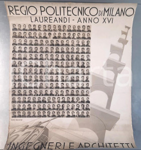 Documento originale, autentico 1937 MILANO Regio Politecnico  Ritratti laureandi anno XVI  Manifesto 50x60 1