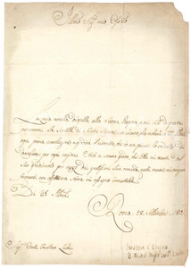 1801 ROMA Lettera card. Michelangelo LUCHI nuovo porporato *AUTOGRAFO Lettera in grafia di segretario, datata 28 settembre 1801 e con firma autografa del card. Michelangelo Luchi, indirizzata al cugino conte Faustino Luchi che viveva a Brescia.Michelangelo Luchi annuncia al cugino la nomina al soglio cardinalizio, avvenuta in quel giorno.PAGINE: 4 (1 scritta) POOR/danneggiato piegature d'epoca; mancanza all'angolo superiore Formato: 18x24 cm originale e autentica 1