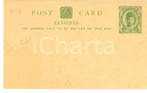 1908 ZANZIBAR - Unused postcard 3c green *STORIA POSTALE Cartolina postale originale d'epoca, non viaggiata. FAIR/discreto piegature marginali, dovute all'inserimento in un album Formato: 14x9 cm originale e autentica 1