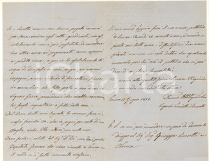 1858 TORINO On. Eugenio TORNIELLI BRUSATI - Fittavoli insolventi *AUTOGRAFO Lettera interamente autografa dell'on. Eugenio Tornielli Brusati, che chiede un prestito perché i suoi fittavoli non avevano potuto pagare il dovuto, "colpiti da recenti sciagure"PAGINE: 4 (1 bianca) FAIR/discreto piegature d'epoca Formato: 14x21 cm originale e autentica 1