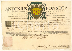 Documento originale, autentico 1754 MONTECAROTTO AN Fede di stato libero di Apollonia TONDI  Diocesi JESI 1