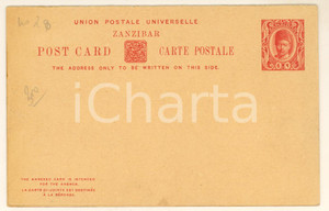 1908 ZANZIBAR - Unused postcard + reply 6+6c red *STORIA POSTALE Cartolina postale originale d'epoca, non viaggiata, completa della seconda cartolina unita per la risposta. FAIR/discreto piegature marginali, dovute all'inserimento in un album Formato: 14x9 cm originale e autentica 1