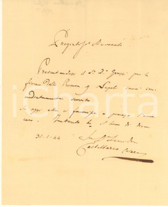 1844 MILANO Conte Cesare Pompeo CASTELBARCO - Invito a pranzo *Autografo Lettera interamente autografa del noto politico e intellettuale milanese Cesare Pompeo Castelbarco, che invita a pranzo un avvocato.PAGINE: 1 FAIR/discreto piegature d'epoca Formato: 18x23 cm originale e autentica 1