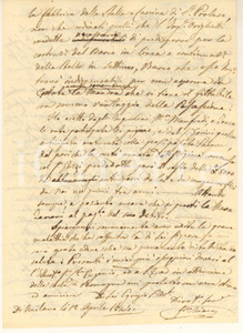 1844 MILANO Lettera avv. Francesco TRIACA - Danni ai beni di CAVRIANO *Autografo Lettera autografa dell'avvocato Francesco Triaca, relativa a questioni legali su un lotto di beni fondiari.Redatta in forma di bozza.PAGINE: 4 FAIR/discreto piegature d'epoca Formato: 12x20 cm originale e autentica 1