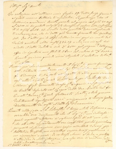 1844 MILANO Lettera Francesco TRIACA - Affitto di casa S. SILVESTRO Autografo Lettera autografa dell'avvocato Francesco Triaca, relativa a questioni legali.Redatta in forma di bozza, priva della firma.PAGINE: 1  FAIR/discreto piegature d'epoca Formato: 16x22 cm originale e autentica 1