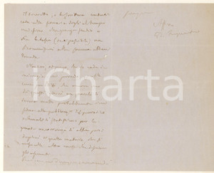 1863 MILANO Lettera avv. G. B. IMPERATORI per accordi con un notaio *Autografo Lettera autografa dell'avvocato e patriota Giovanni Battista Imperatori, relativa a questioni legali.PAGINE: 4 (3 scritte) FAIR/discreto piegature d'epoca; piccolo strappo al lato sinistro Formato: 11x18 cm originale e autentica 1