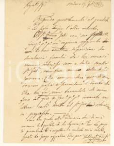 1863 MILANO Lettera avv. Francesco TRIACA - Interessi Francesco GALLI *Autografo Lettera autografa dell'avvocato Francesco Triaca, in forma di bozza.PAGINE: 1 FAIR/discreto piegature d'epoca Formato: 12x20 cm originale e autentica 1