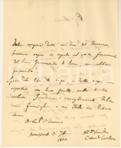 1844 MONASTEROLO Conte Cesare Pompeo CASTELBARCO all'avvocato *Autografo Lettera interamente autografa del noto politico e intellettuale milanese Cesare Pompeo Castelbarco, inviata al suo avvocato in merito alla tutela degli interessi di famiglia..PAGINE: 4 (2 scritte) FAIR/discreto piegature d'epoca Formato: 20x25 cm originale e autentica 1