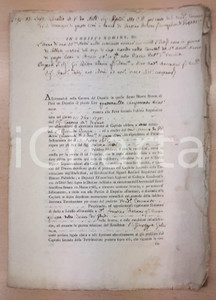 1791 GHEDI (BS) Contratto di vendita Santino FORZANO - Terra contrada Del Servo Documento a stampa con inserti manoscritti, originale d'epoca, relativo a un appezzamento di terra situato nel territorio di Ghedi venduto da Santino Forzano ad Alessandro Guarneri, Agostino Maggi, Pellegrino Sabelli e Giannantonio Bornati, che acquistano per conto di un ente locale.PAGINE: 8 (3 bianche) POOR/danneggiato gualciture; macchie di umidità Formato: 22x31 cm originale e autentica 1