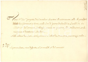 1750 ca CARNEVALE MILANO Invito alle Regie Feste di ballo in maschera Invito manoscritto, originale d'epoca, per le feste da ballo in maschera riservate alla nobiltà milanese. GOOD/buono minima abrasione marginale Formato: 25x18 cm originale e autentica 1