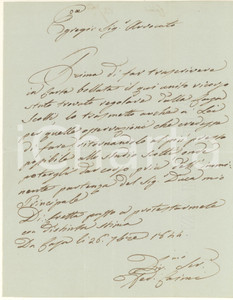1844 MILANO Lettera Federico CAIMI su ricorso per nobile casa Scotti *Autografo Lettera autografa di Federico Caimi, procuratore della nobile casata Scotti.PAGINE: 1 FAIR/discreto piegature d'epoca Formato: 19x24 cm originale e autentica 1