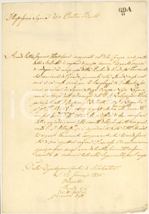 1836 SAN SALVATORE Conte Pietro BARBO' si impadronisce di strada comunale Interessante lettera manoscritta, originale d'epoca, inviata dalla Deputazione Comunale di San Salvatore al nobile don Pietro Barbò, che si era appropriato di una stradella pubblica confinante con la sua proprietà:"... V. S. illustrissima si è impadronita della detta stradella e quali documenti comprovanti che la medesima sia di sua rispettiva ragione...".PAGINE: 4 (1 scritta) FAIR/discreto lievi piegature d'epoca e gualciture marginali Formato: 21x30 cm originale e autentica 1