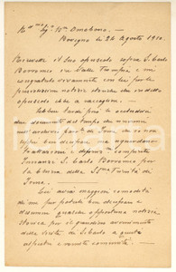 1910 BOVEGNO Lettera Vittorio BRENTANA su visita S. Carlo Borromeo *Autografo Lettera autografa del cav. Vittorio Brentana, medico veterinario e cultore di storia locale, relativa alla documentazione esistente su una visita pastorale di S. Carlo Borromeo del 1580.PAGINE: 4 (2 bianche) FAIR/discreto piegature d'epoca Formato: 14x21 cm originale e autentica 1