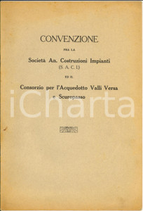 Libro, pubblicazione d epoca 1932 PAVIA Convenzione SACI e Consorzio Acquedotto VALLE VERSA e SCUROPASSO 1