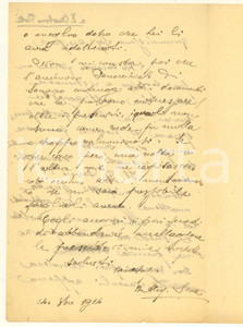 1914 Area di BRESCIA Storico don Alessandro SINA su invio documenti *Autografo Lettera autografa del sacerdote e storico locale, sull'invio di documenti a un collega.PAGINE: 4 (2 bianche) POOR/danneggiato piegature d'epoca; strappo al lato inferiore Formato: 14x21 cm originale e autentica 1