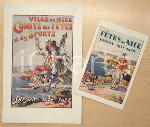 1927-28 NICE Comité Fêtes et Sports - Programme Carnaval *Ill. Emmanuel BRUN Coppia di pieghevoli, originali d'epoca, contenenti il programma per il Carnevale e per le principali manifestazioni della stagione.Illustrazioni di Em. Brun (Emmanuel Brun).PAGINE: 16 + 8 facciate (f/r) FAIR/discreto lievi piegature e tracce d'uso Formato: 14x21 cm + 9x14 cm (chiuso) originale e autentica 1