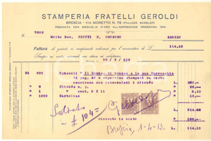 1913 BRESCIA Stamperia FRATELLI GEROLDI - Fattura per opuscoli Fattura a stampa, originale d'epoca. FAIR/discreto piegature d'epoca  originale e autentica 1