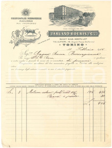 1915 TORINO Via Alfieri 19 - TABUSSO BOERIS e C.ia Chincaglie Mercerie - Fattura Fattura commerciale d'epoca manoscritta, su carta intestata illustrata.PAGINE: 1 FAIR/discreto piegature d'epoca; piccoli fori da spillatura Formato: 21x28 cm originale e autentica 1