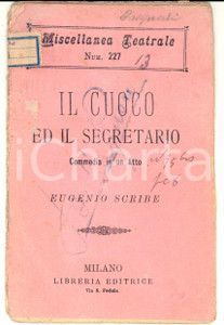 Libro, pubblicazione d'epoca 1884 MILANO Eugenio SCRIBE Il Cuoco ed il Segretario - Libreria Editrice (2) 1