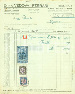 Documento originale, autentico 1938 CASTELNUOVO SCRIVIA Ditta Vedova FERRARI Calzaturificio Tomaificio Fattura 1