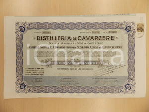 Oggetto da collezione cartaceo 1926 DISTILLERIA DI CAVARZERE Certificato azionario al portatore  5 azioni 3 1
