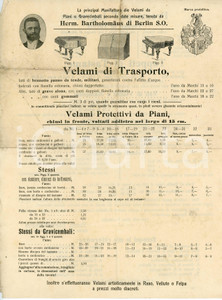 1900 ca BERLIN Herm. BARTHOLOMAUS Velami protettivi per pianoforti - Volantino Volantino illustrato d'epoca.PAGINE: 2 facciate FAIR/discreto Piegature d'epoca, gualciture e mancanze ai margini Formato: 22x29 cm originale e autentica 1