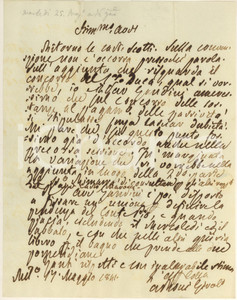 1841 MILANO Lettera avvocato Girolamo ROSSI per interessi conti GALLARATI SCOTTI Lettera autografa dell'avvocato Girolamo Rossi, relativa a interessi dei conti Gallarati Scotti, in particolare del conte Pio.PAGINE: 4 (1 scritta) FAIR/discreto piegature d'epoca Formato: 21x26 cm originale e autentica 1