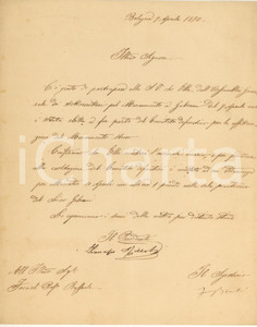 1872 BOLOGNA Lettera Francesco RIZZOLI - Comitato Monumento GALVANI *AUTOGRAFO Lettera in grafia di segretario, con firma autografa del politico e medico Francesco Rizzoli, che comunica al destinatario la nomina a membro del comitato per l'esecuzione del monumento a Galvani.Su carta intestata.PAGINE: 4 (1 scritta) FAIR/discreto piegature d'epoca; minimo strappo marginale Formato: 22x27 cm originale e autentica 1