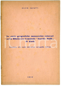 1955 Silvio ZAVATTI Carte geografiche nella biblioteca comunale di Forlì Pubblicazione d'epoca.TITOLO: Le carte georgrafiche manoscritte esistenti nella Biblioteca Comunale "Aurelio Saffi" di Forlì - Contributo alla storia dell'antica cartografia italianaEDITORE: Tipografia Corsi - Civitanova MarchePAGINE: 15 POOR/danneggiato Bruniture diffuse in copertine e nelle pagine Formato: 16x24  cm originale e autentica 1