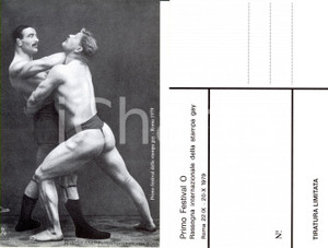 Cartolina originale da collezione 1979 ROMA Festival O STAMPA GAY Due wrestler sul ring FP NV 1