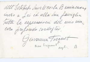 Autografo originale 1980 NAPOLI Giovanna TORQUET Biglietto di condoglianze  Autografo 1