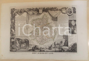 Stampa, bozzetto originale 1861 PARIS Atlas National de la France illustré Département d EURE ET LOIR Â° 27 1