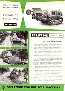 1955 ca Zappatrice rotativa ROTAVATOR PORTATO per trattrici FIAT 25C *PubblicitÃ  DATA: 1955 circaTITOLO: ZAPPATRICE ROTATIVA ROTAVATOR PER TRATTRICI FIAT 25C  DESCRIZIONE: Pubblicit&agrave; d'epoca, con immagini in bianco e nero e dettagli tecnici del prodotto.EDITORE: Studio Linea - FirenzePAGINE: 1 (2 facciate).  FORMATO: cm 20 x 28  CONDIZIONI: mediocri (pieghe angolari; piccoli strappi ai margini; lievi macchie). Pubblicit&agrave; d'epoca, originale, autentica.    originale e autentica 1