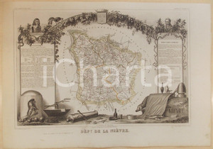 Stampa, bozzetto originale 1861 PARIS Atlas National de la France  illustré  Département de la NIEVRE n°57 1