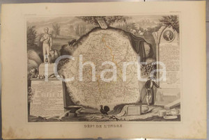 Stampa, bozzetto originale 1861 PARIS Atlas National de la France illustré  Département de l INDRE n°55 1