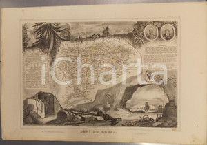 Stampa, bozzetto originale 1861 PARIS Atlas National de la France  illustré  Département du DOUBS n° 24 1