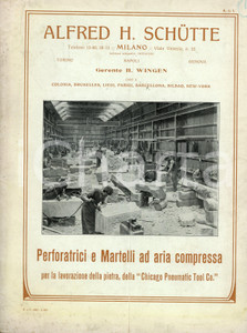 1908 MILANO Alfred H. SCHUTTE Martelli ad aria compressa CHICAGO PNEUMATIC TOOL Catalogo illustrato d'epoca.EDITORE: Bertieri e Vanzetti - MilanoPAGINE: 20 VERY POOR/gravemente danneggiato Piegatura centrale d'epoca, diffusi aloni e macchie in copertina e alle pagine, ingialliture Formato: 23x30 originale e autentica 1