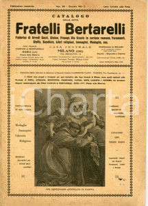 1931 MILANO Arredi sacri FRATELLI BERTARELLI Centenario Sant'Antonio da Padova Catalogo illustrato d'epoca.PAGINE: 75 VERY POOR/gravemente danneggiato Ritagli a pagina 29, macchie e bruniture diffuse, piccoli strappi e piegature ai margini della copertina, pagine ingiallite Formato: 21x30 cm originale e autentica 1