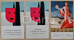 1954 - 1956 GARDONE RIVIERA Teatro del Vittoriale - Lotto di 3 pieghevoli Lotto di 3 pieghevoli d'epoca (uno datato 1954 e due del 1956).  FAIR/discreto Piegatura centrale d'epoca nel pieghevole del 1954, lievi smussature agli angoli Formato: 12x21 cm / 12x20 cm originale e autentica 1