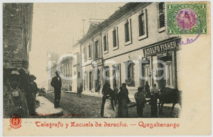 1900 ca QUETZALQUENANGO (GUATEMALA) Telegrafo y escuela de derecho ^Tarjeta  Cartolina postale d'epoca, con bollo e timbro al recto. GOOD/buono  Formato: 14x9 cm originale e autentica 1