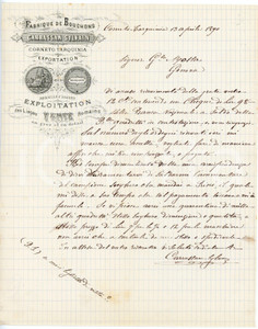 1890 TARQUINIA (VT) - Sylvain CARRASSAN - Fabrique de Bouchons - Lettera Lettera commerciale d'epoca, manoscritta, su carta intestata.CONDIZIONI: F (piegature d'epoca e piccole macchie)PAGINE: 1    originale e autentica 1
